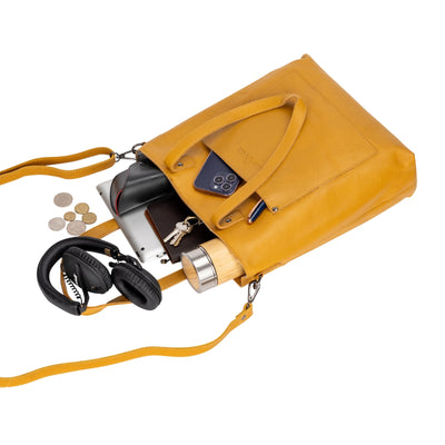 Classic Leather Tote Bag Bunbury - Yellow